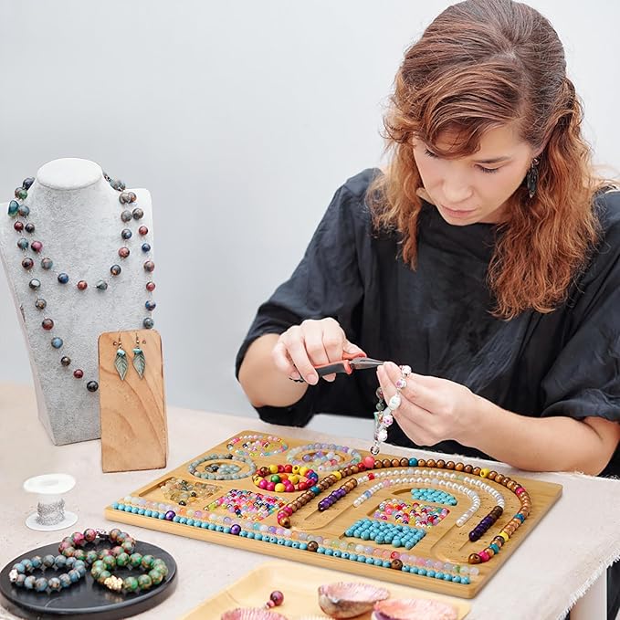 NOAVAOL Bead Boards for Jewelry Making, Combi Bamboo Beading Board for Jewelry Bracelet Making, Beading Trays Jewelry Design Mats for Necklace, Bracelet, DIY Design