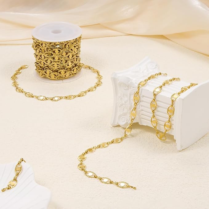 16.4 Feet Gold Plated Oval Link Chains Roll Strong Stainless Steel Chain for Jewelry Making