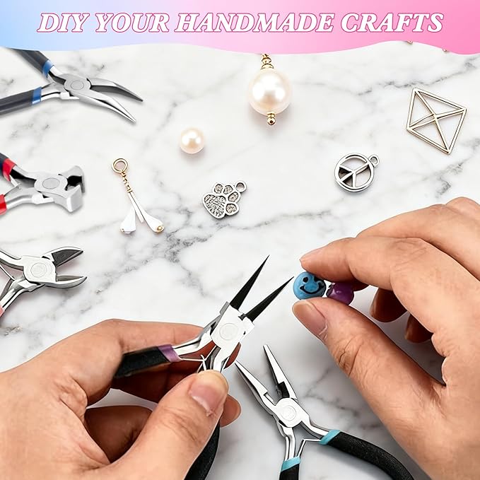 5Pcs Jewelry Pliers Set Jewelry Making Pliers Tools Kit Include Jewelry Making Needle Nose Chain Nose Round Bent Pliers Wire Cutter for Bracelet Beading DIY Craft Jewelry Making Supplies