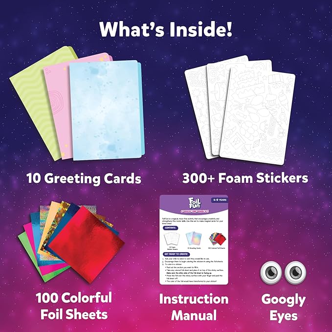 skillmatics foil fun - card making set, no mess art for kids, craft kits & supplies, diy creative activity, gifts for girls & boys ages 4, 5, 6, 7, 8, 9