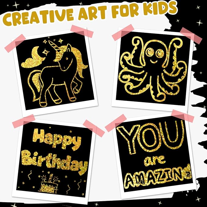 ZMLM Easter Basket Stuffers for Kids，165 Rainbow Scratch Paper Art Notes: Easter Crafts for Kids Ages 4-8, Gifts Girls Boys Toys Classroom Prizes for Students School Activity(Gold Holographic)