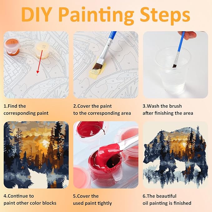 2 Pack Paint by Number for Adults Beginner, Bear Painting by Number Kit, Wolf Easy Acrylic Painting by Number on Canvas, Animal Paint by Numbers for Home Wall Art Decor with frame (11.8x11.8Inch)