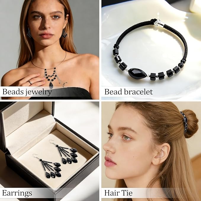 Song Xi 1500PCS Glass Beads for Jewelry Making, Assorted Faceted Crystal Beads Kit for Bracelet Earring Necklace, for DIY Clear and Iridescent Christmas Gift (Black) ﻿ ﻿