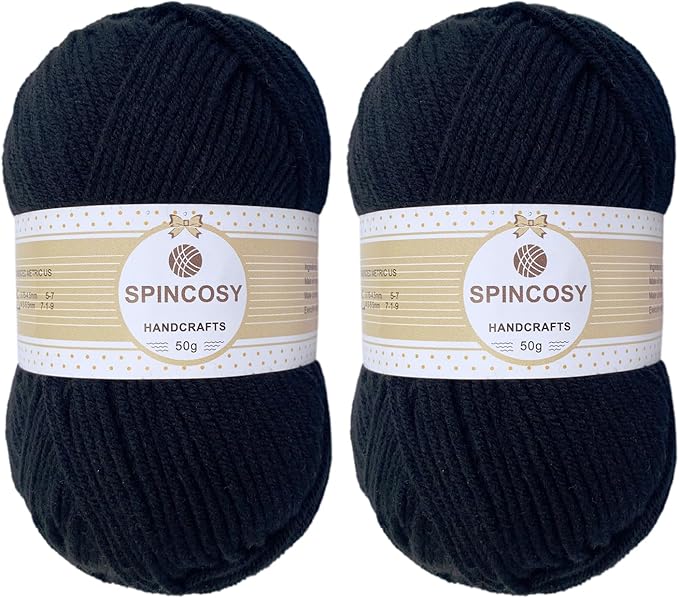2 Pcs Crochet Yarn, Feels Soft 280 Yards Assorted Colors 4ply Acrylic Yarn,Yarn for Crochet & Hand Knitting (Black)