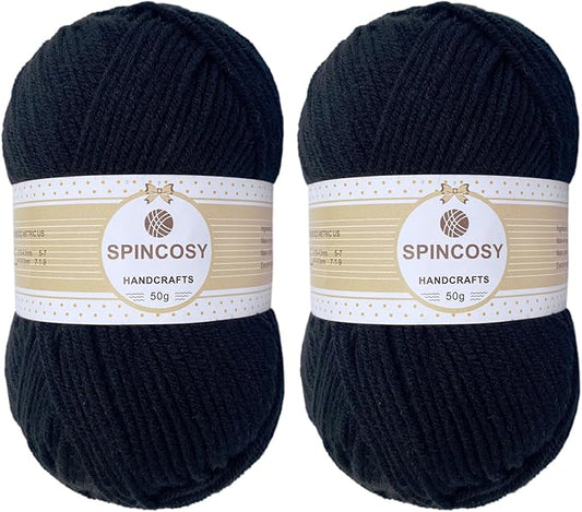 2 Pcs Crochet Yarn, Feels Soft 280 Yards Assorted Colors 4ply Acrylic Yarn,Yarn for Crochet & Hand Knitting (Black)