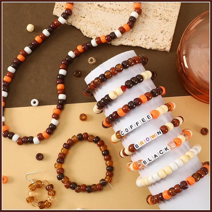 UPINS 1200 Pcs Brown Pony Beads for Jewelry Making DIY Crafts Party Decoration Necklace Friendship Bracelets Romantic Accessories (8 Colors)