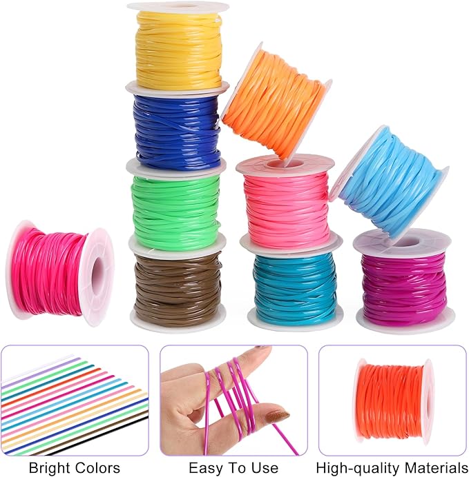 Candygirl PVC Lanyard String Kit, 16 Packs Colored Plastic Lacing Cord Flat Weaving Ropes Elastic Boondoggle String DIY Crafting Kit for Bracelet, Keychain, Crafts