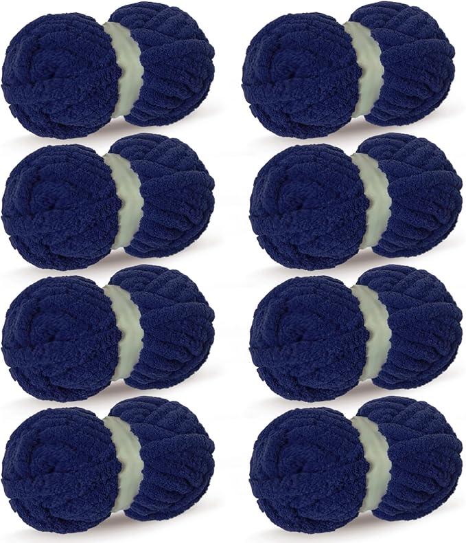 Tibetan Blue Chunky Chenille Yarn for Crocheting Bulky Thick Fluffy Yarn for Knitting,Super Bulky Hand Blanket, Soft Plush Yarn Crochet Carpet/Scarf/Cushion/ 8 Jumbo Pack(63.76oz/197.68yd