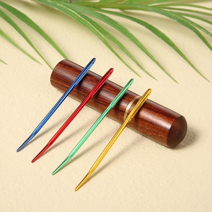 13pcs Large Eye Sewing Needles Kit, Stainless Steel Large-Eye Blunt Needles & Bent Tapestry Needles Sharp Hand Knitting Needles with Wooden Needle Case for Crochet/Darning/Yarn/Embroidery Projects