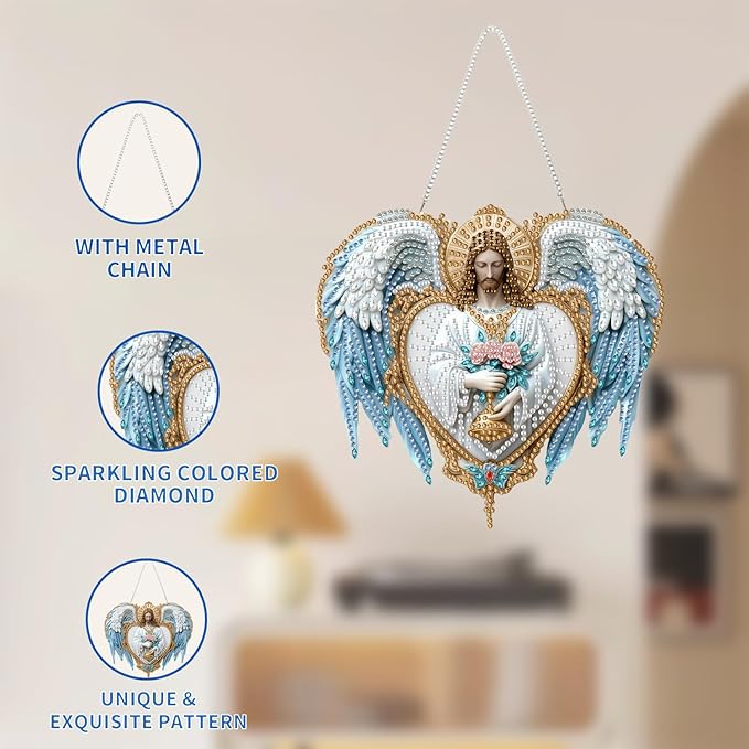 AIBOERL Diamond Art Hanging Kit for Adult,Special Shaped Rhinestone,Double Sided 5D DIY Acrylic Diamond Art Painting Window Pendants Home Garden Wall Hanging Kits Hanging Ornament (Religious Jesu)