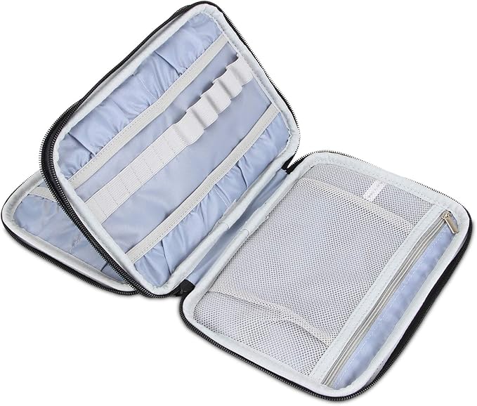 Damero Crochet Hook Case, Travel Storage Bag for Swing Crochet Hooks, Lighted Hooks, Needles(Up to 8'') and Accessories, Large, Gray Dots (No Accessories Included)