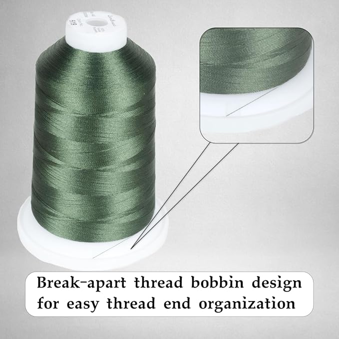 Simthread Trilobal Polyester Thread – 5000M (5500yds) No.40 – Super Sheen, Tangle-Free – Built-in Thread Lock Spool – Compatible with Brother, Singer, Janome & More, Green-519