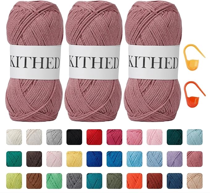 Cotton Chainette Yarn,4 Medium (Worsted)-10oz,3 Pack,Knitting Yarn for Beginners,Thicker for Crocheting and Knitting (31 Orchid Pink)