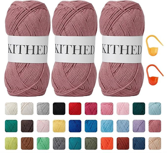 Cotton Chainette Yarn,4 Medium (Worsted)-10oz,3 Pack,Knitting Yarn for Beginners,Thicker for Crocheting and Knitting (31 Orchid Pink)
