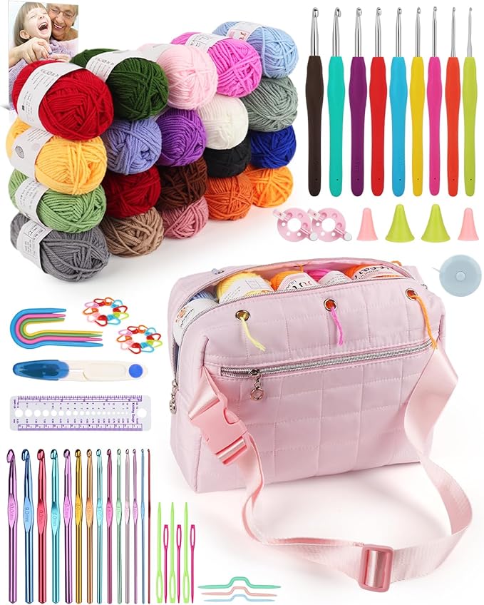 Aeelike Crochet Kit for Beginners Adults, Complete Yarn Kit Including 1093 Yards Crochet Yarns, Crochet Hooks Set, Detailed Instructions, Learn to Crochet Kits for Beginners Professionals