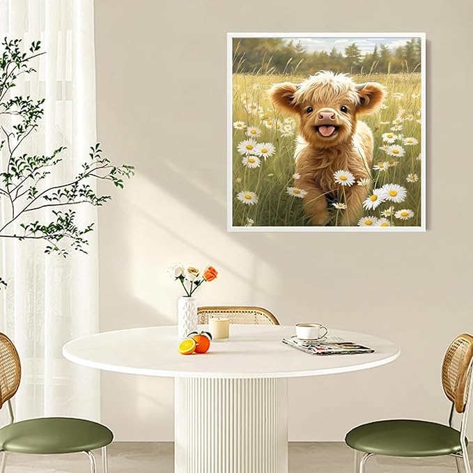 Fountor Cow Diamond Art Kits for Adults, Cute Cow Diamond Painting Kits with Round Diamonds, Flowers 5D Full Drill Diamond Art Canvas Painting Kit for Beginners Home Wall Decor 14" x 14"