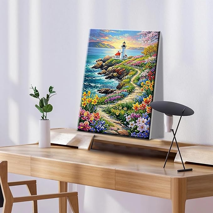 ATDMS Paint by Numbers Kits for Adult Framed DIY Seascape Paint by Number with Easel Sea Oil Painting by Number for Wall Hanging Home Room Decor 7.87x11.81 Inch