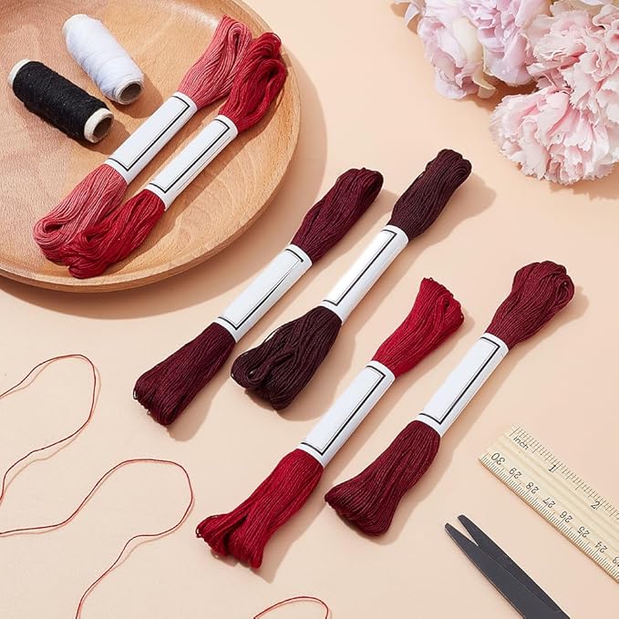 FREEBLOSS 300 Yards Sashiko Thread 6 Skeins 100% Cotton Cord Wine Red Japanese Embroidery Sashiko Threads for Hand Sewing Thick Sashiko Thread for Japanese Embroidery Supplies Embroidery Floss