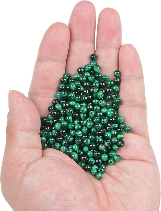 bymitel 210pcs crystal beads stone gemstone round energy healing loose beads with stretch cord for jewelry making bracelets anklets (green tiger's eye, 4mm 210pcs)