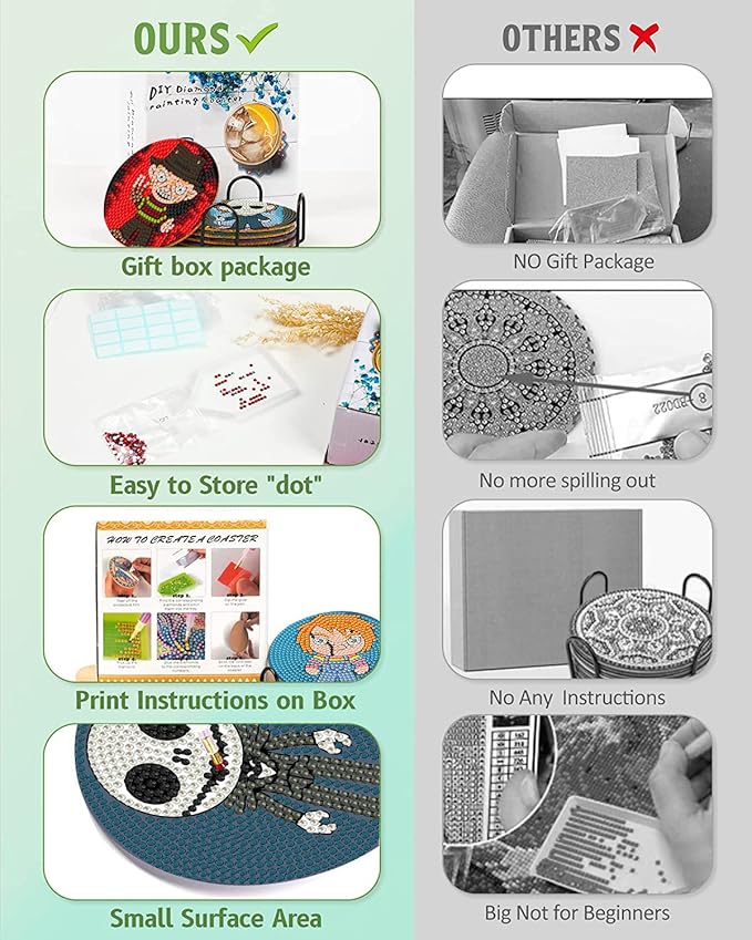 8Pcs Diamond Painting Coasters with Holder,DIY Halloween Life Coaster Diamond Art Kits for Adults Kids,Beginners Round Full Drill Diamond Art Craft Supplies