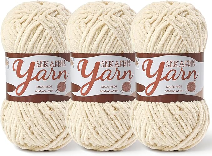 3 Pack Fluffy Velvet Yarn for Crocheting，Baby Blanket Yarn for Crocheting Soft，150g(196.8yds) Amigurumi Yarns，Plush Chenille Crochet Yarns，Puzzle Yarn for Crochet Weaving Craft(3 Beige)