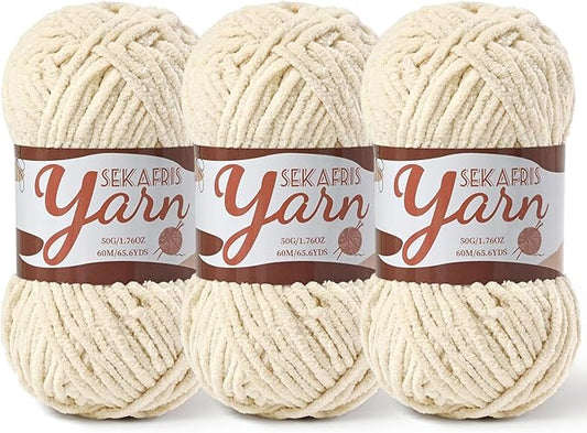 3 Pack Fluffy Velvet Yarn for Crocheting，Baby Blanket Yarn for Crocheting Soft，150g(196.8yds) Amigurumi Yarns，Plush Chenille Crochet Yarns，Puzzle Yarn for Crochet Weaving Craft(3 Beige)