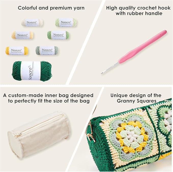 Noocro Crochet Kit for Cylindrical Bucket Bag, Purse, Complete DIY Kit with Detailed Instructions, Video Tutorials, for Beginners with Basic Crochet Knowledge or Intermediate and Advanced Crocheters