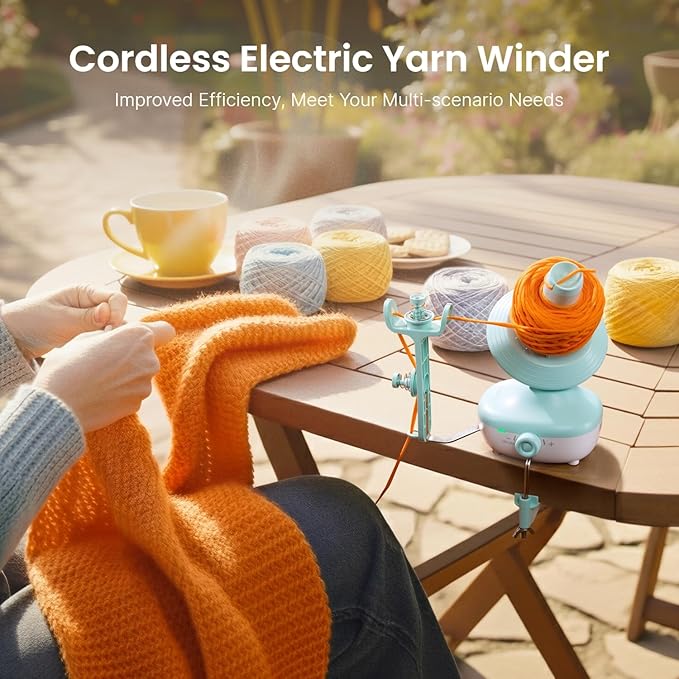 Cordless Yarn Winder, 2H Running Time Rechargeable Electric Yarn Cake Winder with 2200mAh Battery, Compact Yarn Winder for Crocheting Auto Yarn Spinner, Ideal Helper for Craft Lovers(Mint)