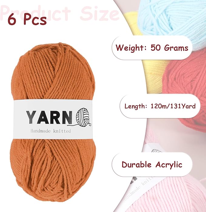 6Pcs Brown Acrylic Yarn 790 Yard 4 Ply Soft Crochet Yarns Sport Weight Yarn,[for DIY Crocheting Knitting Craft Blankets Hats]-300g
