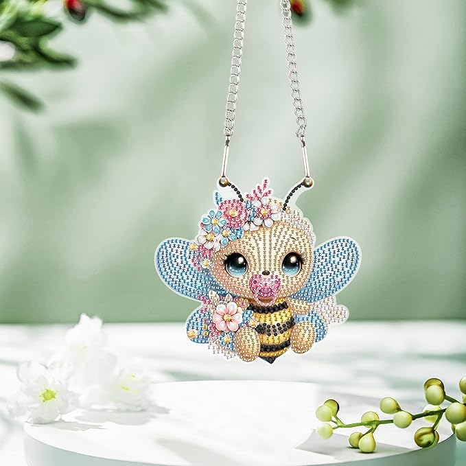 AiYuanzsh Cute Bee Diamond Painting Hanging Pendant Kit, 5D DIY Acrylic Special Shaped Rhinestones Diamond Art Hanging Ornament, Window Wall Home Decor Gift for Adults