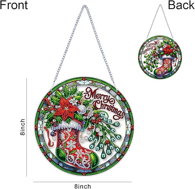 Diamond Art Hanging Kits for Adult, Christmas Diamond Art Crafts Decor, 5D DIY Acrylic Diamond Art Painting Ornaments, Window Pendants Wall Hanging Kits for Home Garden (Socks)