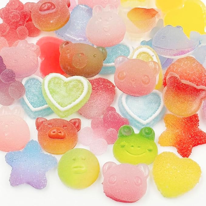 80pcs Jelly Sugar Soft Heart Star Animals Candy Flatback Charms, DIY Craft Making Resin Jewelry Making Kit, Soft Candy Resin Flatback Beads for DIY Scrapbooking Hair Clip Crafts Cell Phone Case Making
