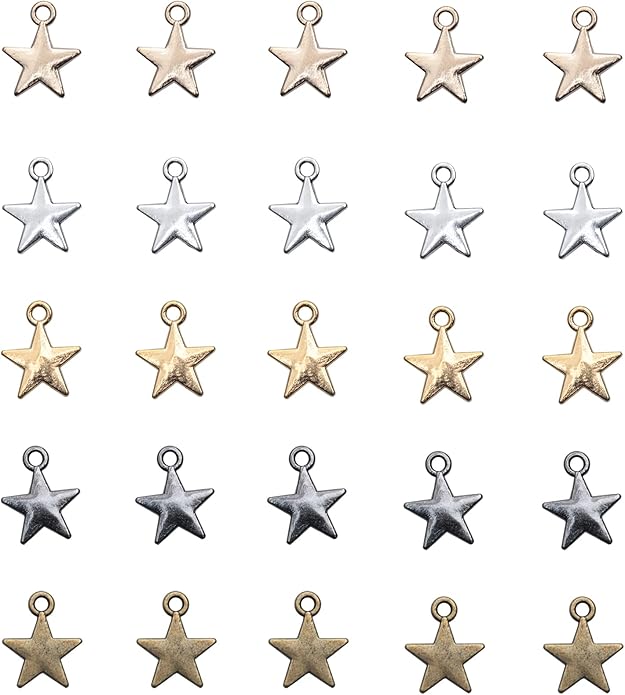 50 Pcs Star Pendants Bulk Small Metal Star Shape Charms for Jewelry Making Kit Finding Necklace Bracelet Key Chains Earring DIY Crafting