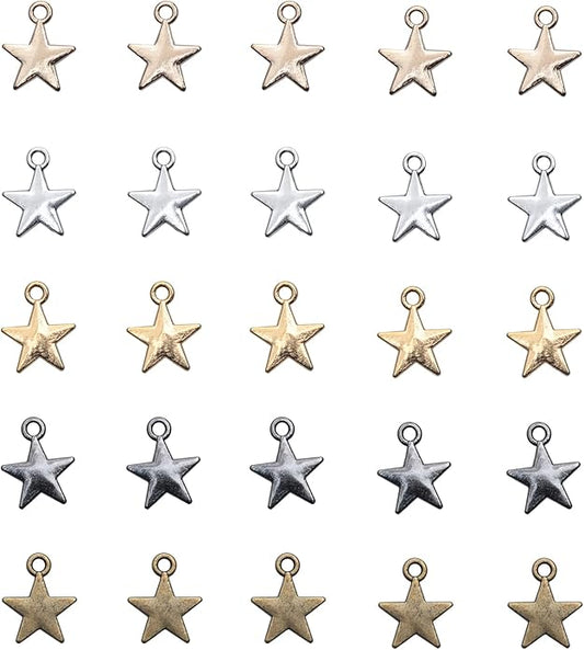 50 Pcs Star Pendants Bulk Small Metal Star Shape Charms for Jewelry Making Kit Finding Necklace Bracelet Key Chains Earring DIY Crafting