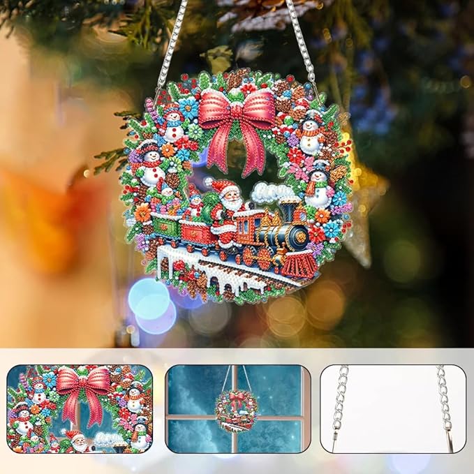 SHLUHA Diamond Art Kits for Adults Diamond Art Christmas Santa Claus Design Special Shape Acrylic Hanging Pendant Crystal Mosaic Home Wall Door Window Decor with Chain Handmade Christmas Gift(LG06)