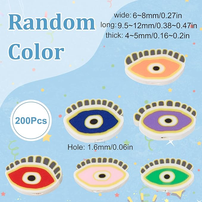 SUNNYCLUE 1 Box 200Pcs Clay Beads Evil Eye Handmade Polymer Clay Evil Eye Beaded Oval Shaped Clay Slices Charm Bead Loose Spacer Beads for Jewelry Making Beading Bracelets Necklace DIY Craft Supplies