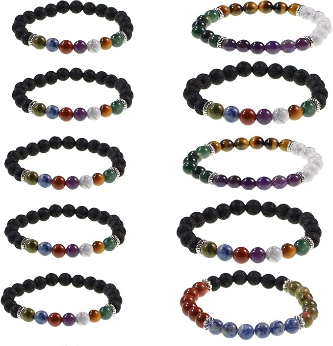 LPBeads Natural Stone Beads Box Set Kits 8mm Round Loose Gemstone Natural Amethyst Lave Stone Assorted Color with Accessories Tools for Bracelet Jewelry Making