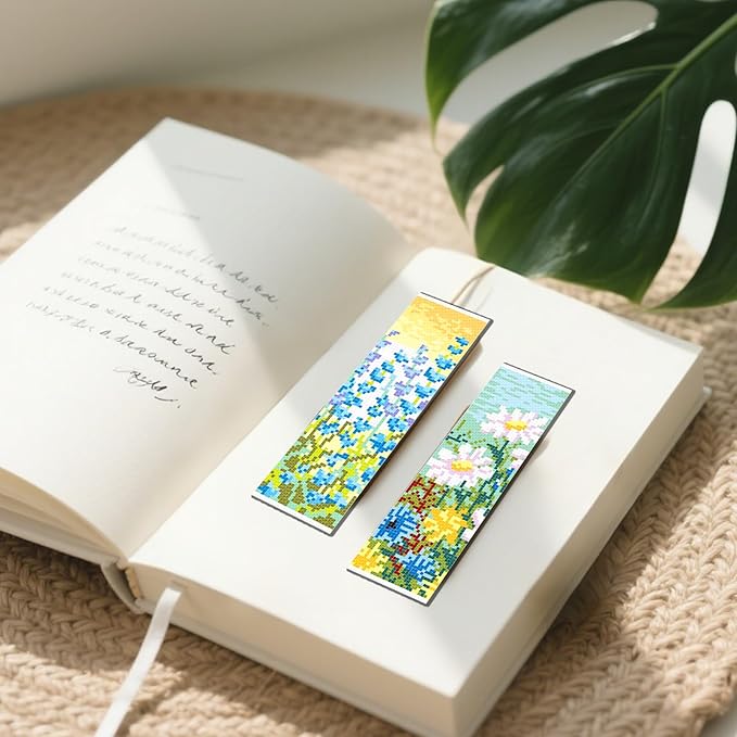 FREEBLOSS 6 Set Cross Stitch Bookmark Kit Wild Flowers Pattern Stamped Cross Stitch Kit 11CT Embroidery Kits with Instructions for Beginners Adult 20x6cm/8x2.4inch