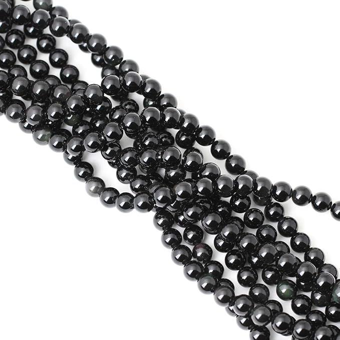 cheavian 45pcs 8mm natural black obsidian gemstone round loose beads crystal energy stone healing power for diy jewelry making 1 strand 15"