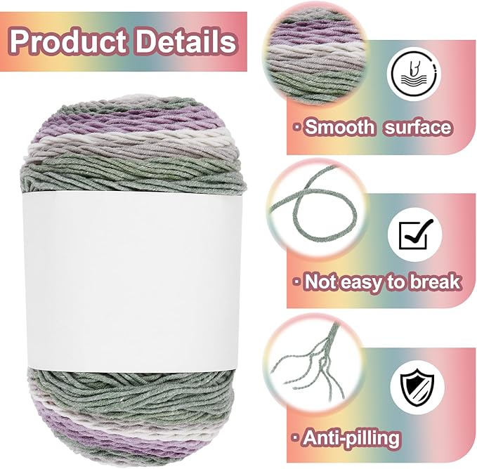 MECCANIXITY Cotton Acrylic Yarn for Crocheting, 422 Yard 5 Ply Soft Gradient Yarn Acrylic 45% Cotton 55% Used for DIY Knitting Blankets Scarves(2 Packx100g,Purple,Grey,Green)