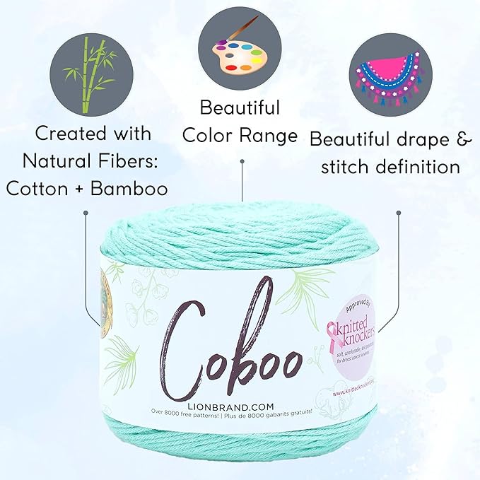 Lion Brand Coboo Lichen 835-173 (3-Skeins - Same Dye Lot) DK Light Worsted #3 Cotton, Bamboo Yarn for Crocheting and Knitting with Project Bag