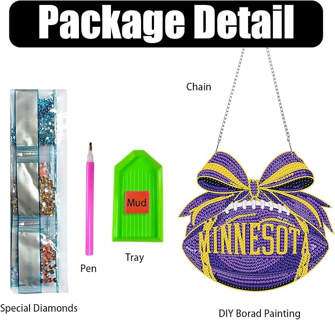 Rertcioph Football Diamond Art Hanging Kit for Adults, DIY Acrylic 5D Diamond Painting Hanging Ornament for Minnesota Home Wall Decor and Gift