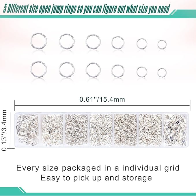 Jump Rings for Jewelry Making Kit, 1500 pcs Jewelry Repair Kit for Necklace Bracelet, Lobster Clasps and Closures Repair Supplies Kit with Pliers Tweezers-Silver