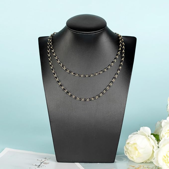 Black Oil Drip Chain for Jewelry Making, Gold Plated Brass Cable Link Chain Spool with Jump Rings and Lobster Clasps Jewelry Findings