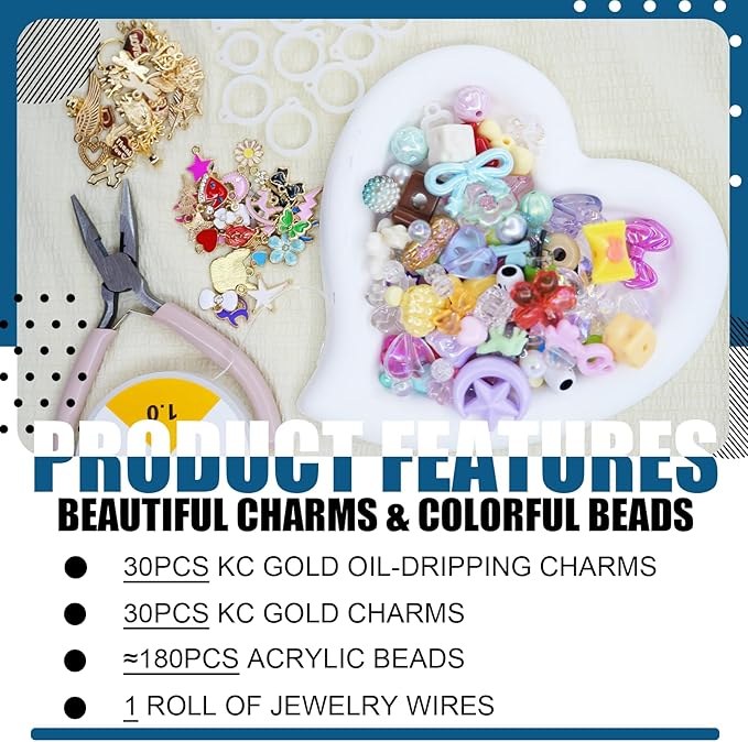 LEIOSAGN 531pcs Lip Gloss Keychain Jewelry Making Kit with 12 Keychain Clips, 12 Extender Chains, 60 Charms, 180 Mixed Acrylic Beads, 12 Silicone Rings, Jump Rings, Wire, Plier, Resealable Pouch Bags