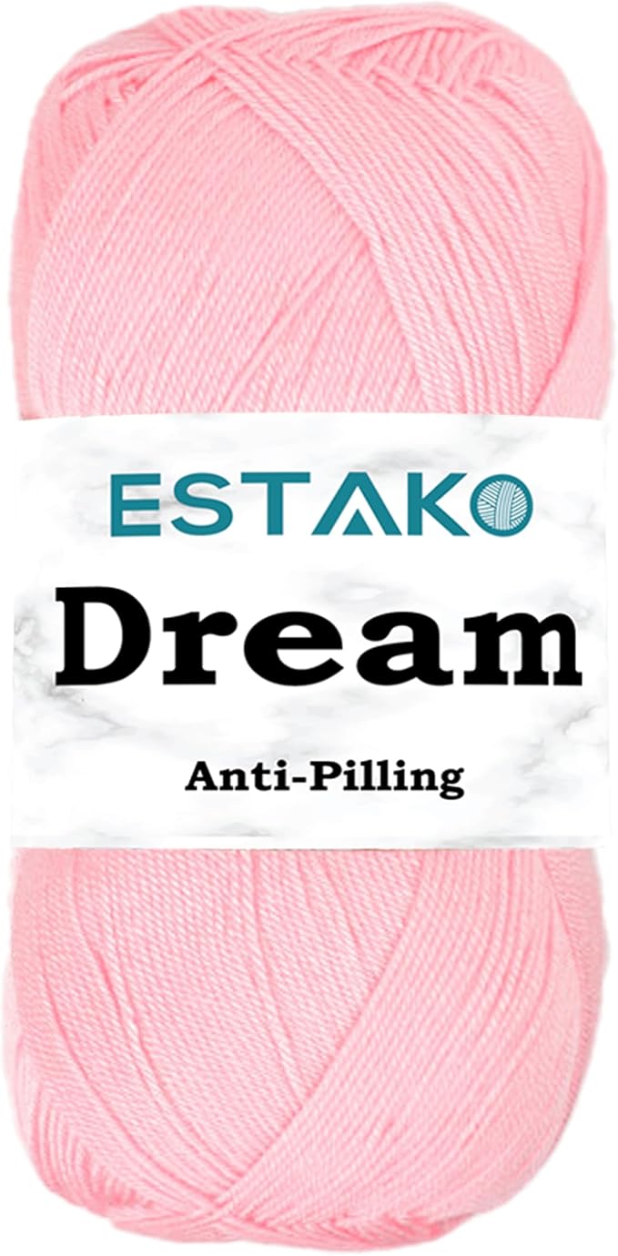 Estako Dream, 100% Microfiber Acrylic Yarn, Soft, Super Fino/Fingering Weight (1) for Crochet and Knitting 3.5 Oz (100g) / 382 Yrds (350m) (73098 - Pink)
