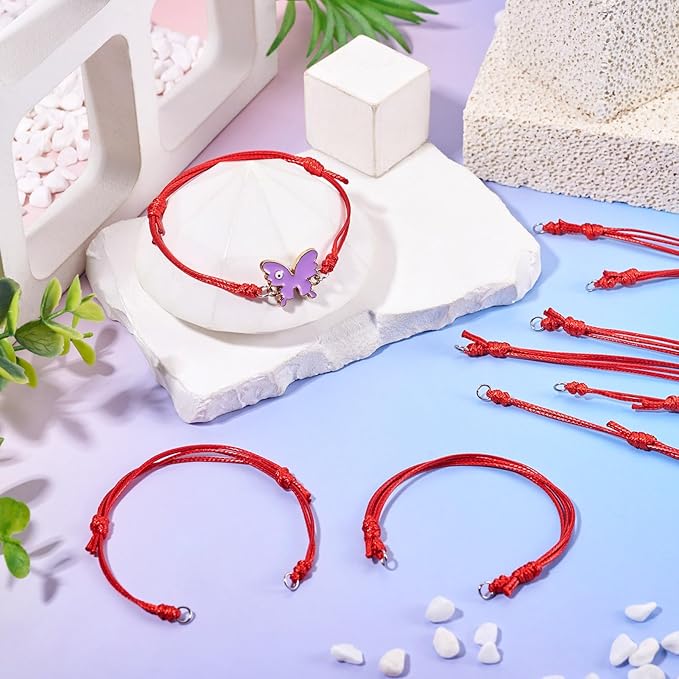 KISSITTY 20pcs Adjustable Bracelet Cords for Connector Charms Waxed Polyester Thread Cord Red Color Half Finished Bracelet for Friendship Bracelets Jewelry Making