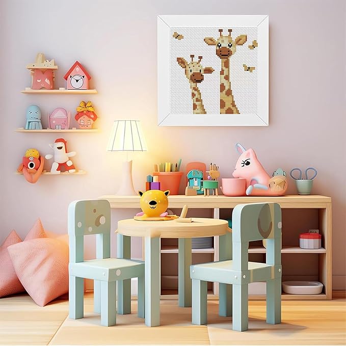 VIGEGU Giraffe Cross Stitch Kits for Beginners,Stamped Cross Stitch for Adults with Framed,Crafts for Girls 8-12 Embroidery Kit Partial 11CT Cross-Stitch Arts and Crafts for Adults 6.7x6.7inch