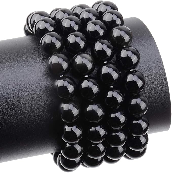 LPBeads 80Pcs Polished 10mm Round Natural Black Onxy Gemstone Loose Beads with Stretch Cord for Jewelry Making Bracelets