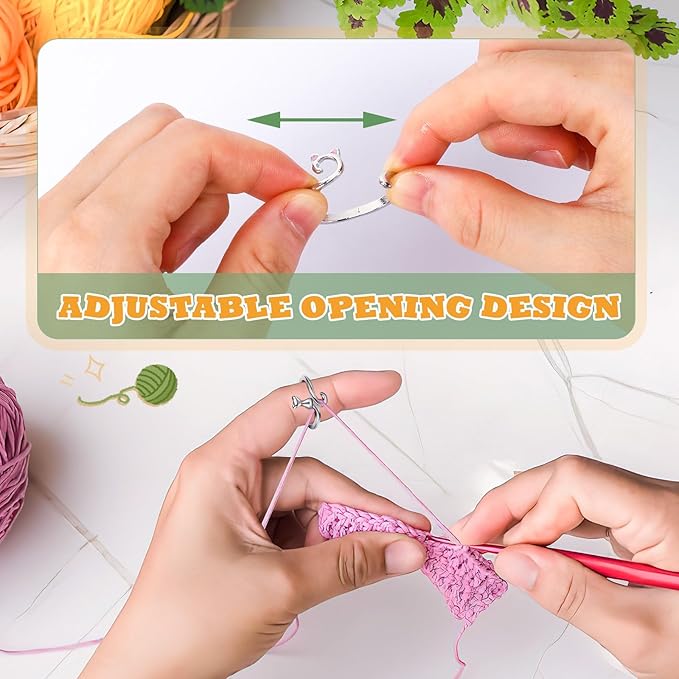 6pcs Knitting Crochet Loop Ring for Fingers Metal Open Yarn Guide Crochet Rings Adjustable Braided Faster Knitting Thimbles Holders Accessories for Crochet Mother Grandma Gifts